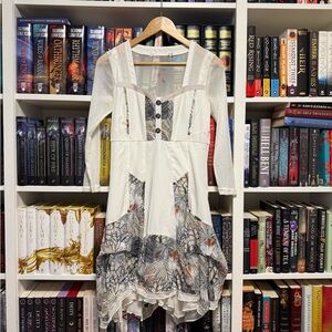 C'Fait Pour Vous Paris White and Black Floral Midi Dress